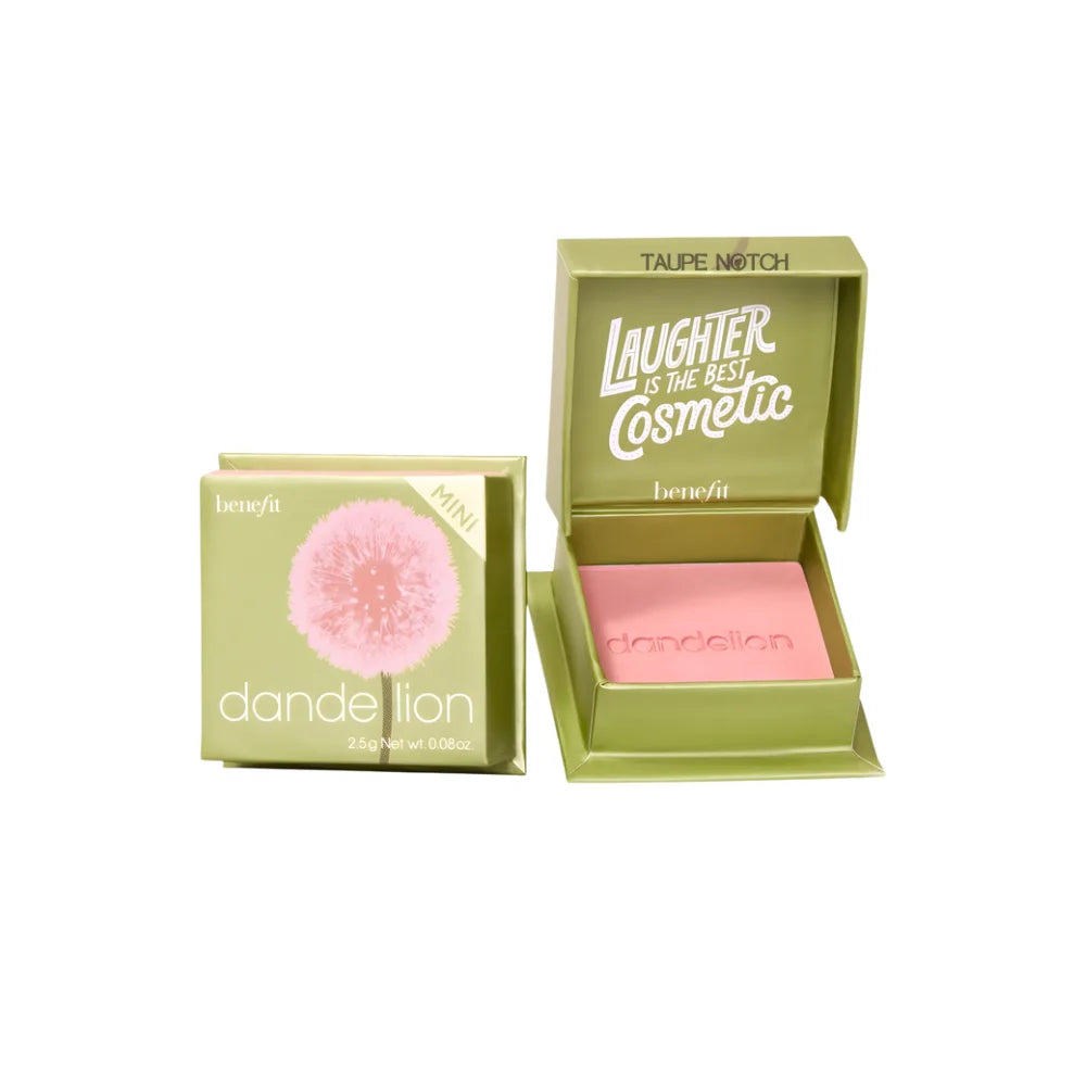 Benefit Dandelion mini blush compact with baby-pink powder, with outer box