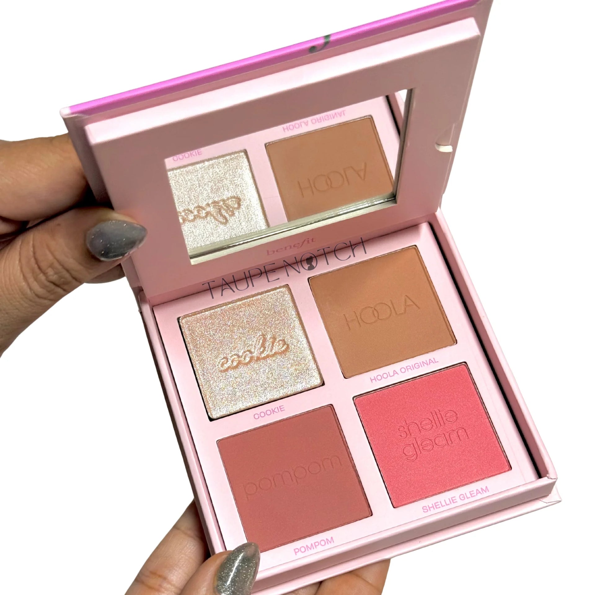 Open Benefit Cheek Buds full face palette with four pressed powders in pink case