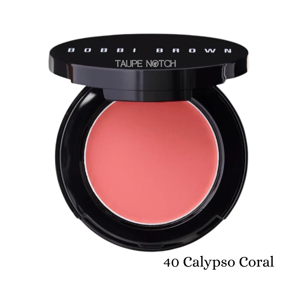Bobbi Brown Pot Rouge lip & cheek tint pot, coral-pink shade in round compact.