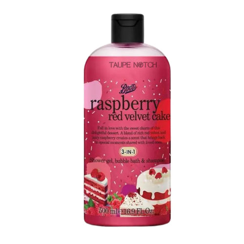 Boots Raspberry Red Velvet Cake Shower Gel, Bubble Bath & Shampoo 500ml