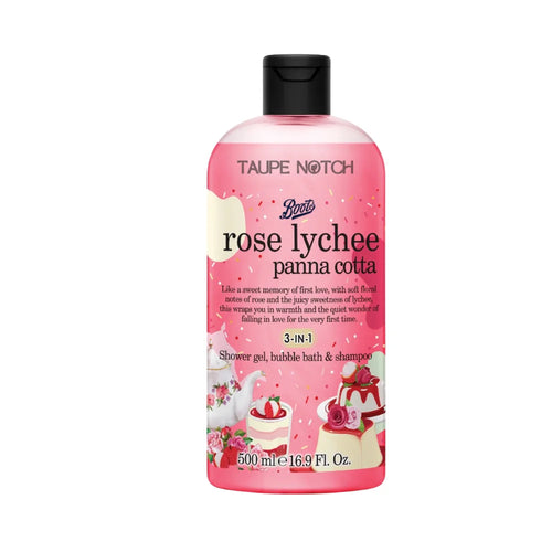 Boots Flavour Rose Lychee Panna Cotta Showergel Bubble Bath & Shampoo 500Ml