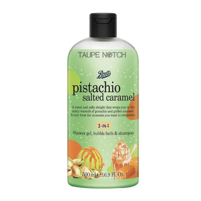 Boots Pistachio Salted Caramel Shower Gel, Bubble Bath & Shampoo 500 Ml