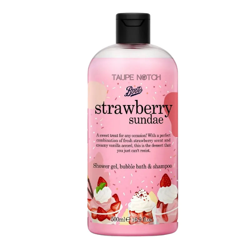Boots strawberry sundae shower gel bottle, 500 ml, pink.