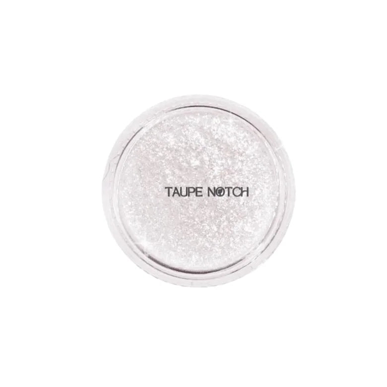Glitter eyeshadow compact with taupe starry shimmer, round lid