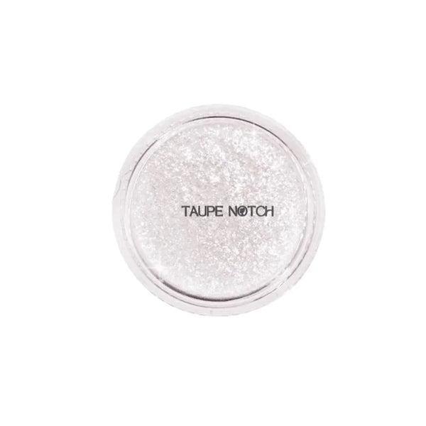 Glitter eyeshadow compact with taupe starry shimmer, round lid
