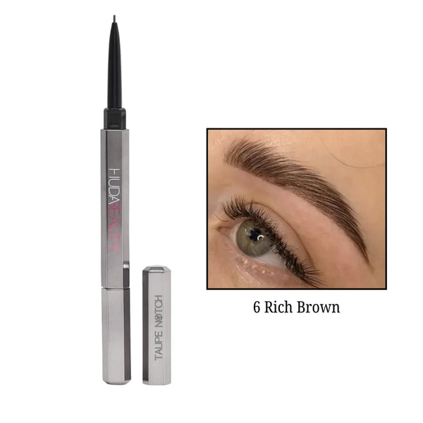 Microshade brow pencil in Rich Brown, with cap and applicator tube.