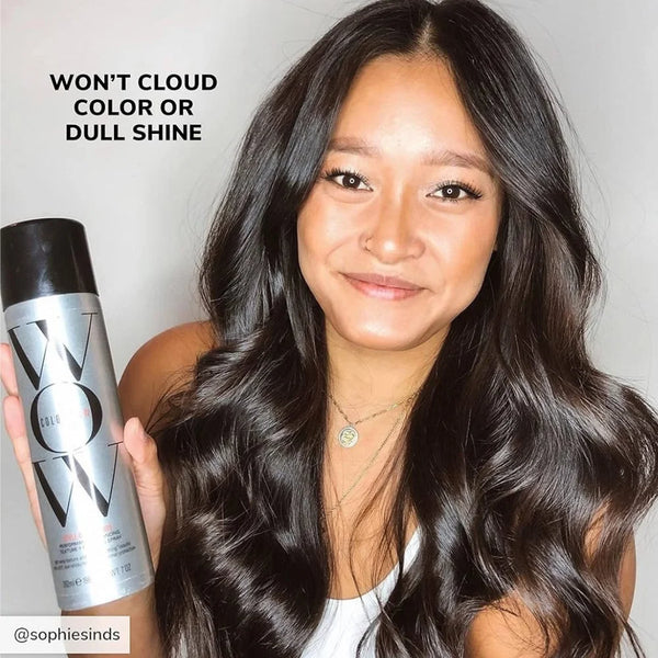COLOR WOW texturizing spray bottle with black cap, silver label in hand