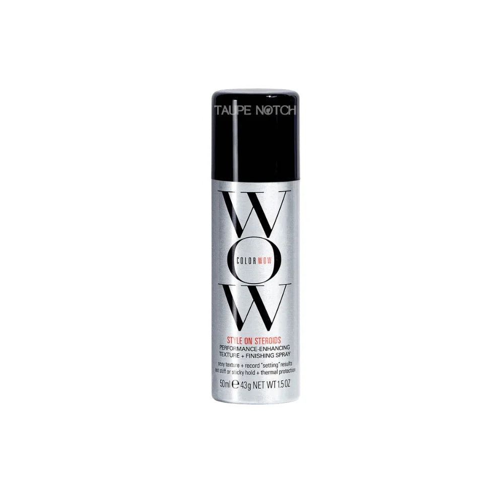 COLOR WOW texturizing spray bottle with black cap, silver label