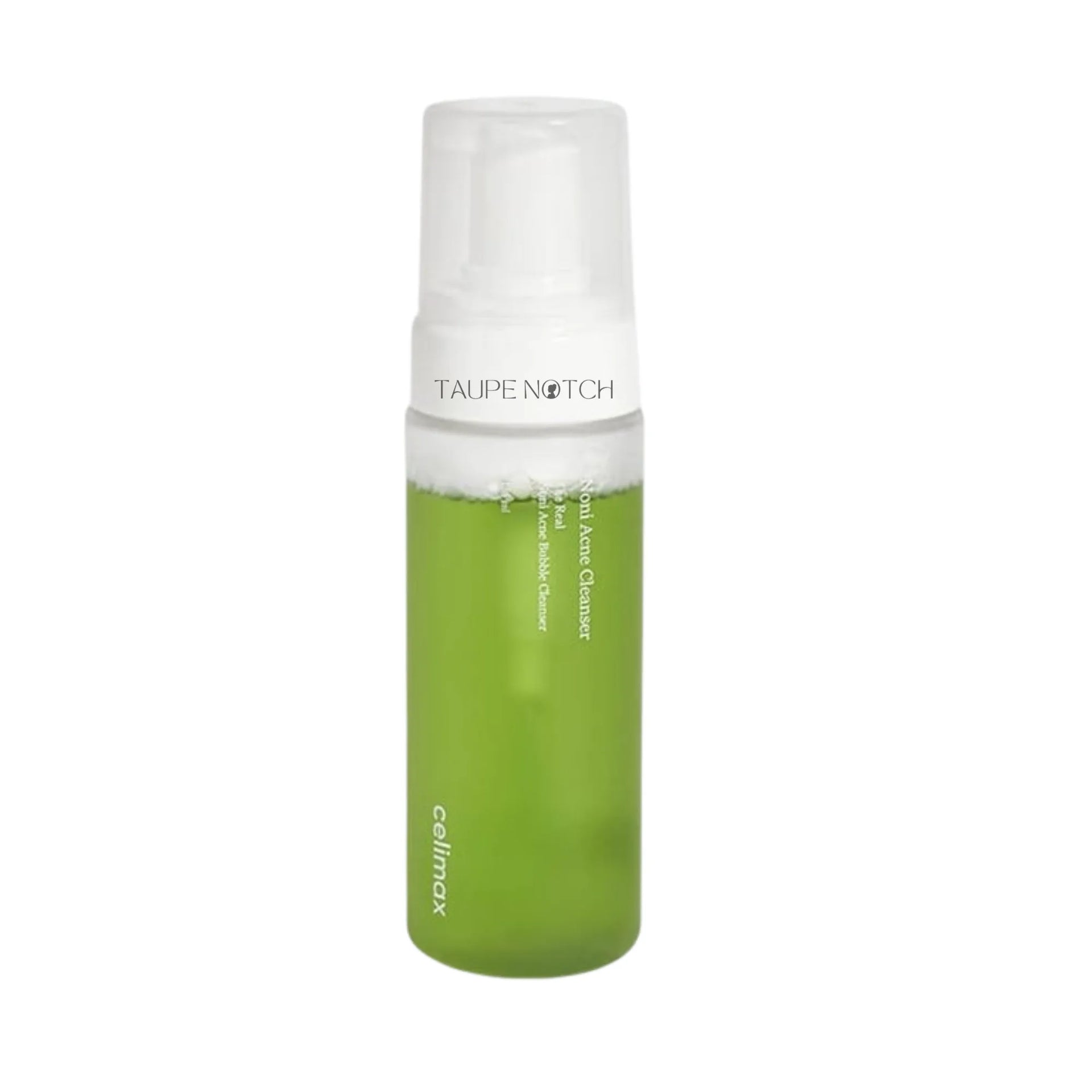 Celimax noni acne bubble cleanser bottle with clear white pump, green liquid