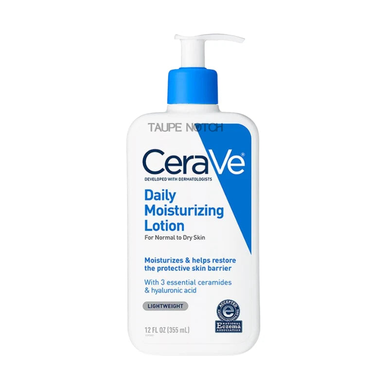 Cerave daily moisturizing lotion pump bottle, white with blue label, 12 fl oz (355 mL)