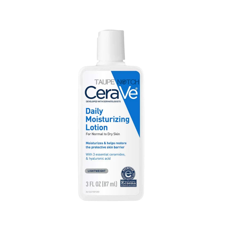 Cerave daily moisturizing lotion pump bottle, white with blue label, 3 fl oz (87 mL)