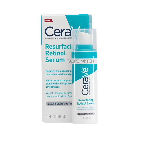 Retinol serum bottle with teal cap and white teal product box, 30 ml (1 fl oz)