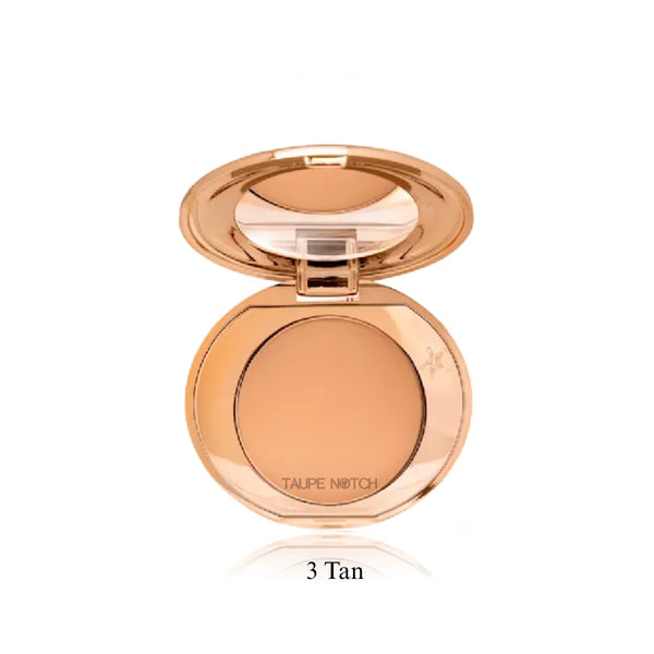 Charlotte Tilbury powder compact travel size, open, shade 3 Tan
