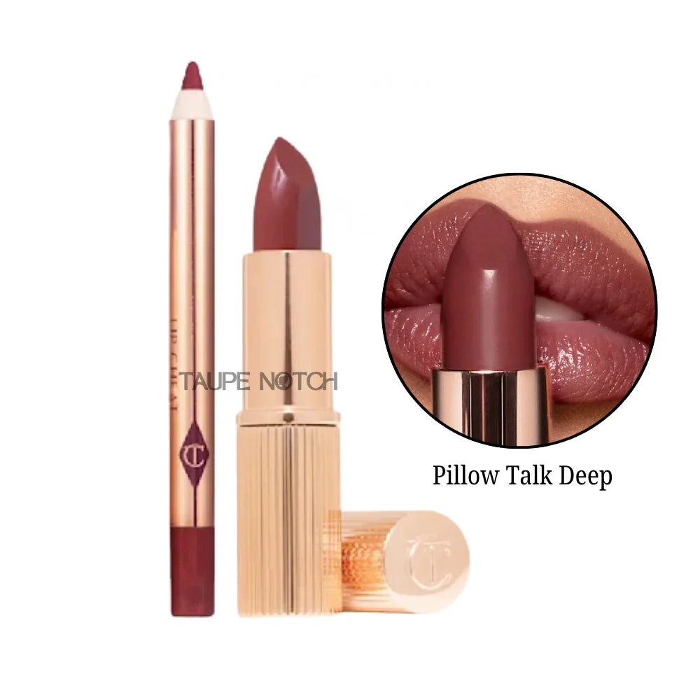 Mini lip kit: deep mauve lipstick and balm, Pillow Talk Deep shade