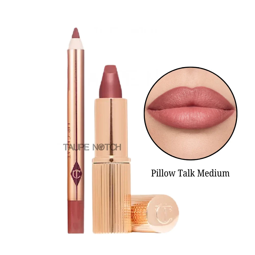 Mini lip kit: rosy pink lipstick and balm, Pillow Talk Medium shade