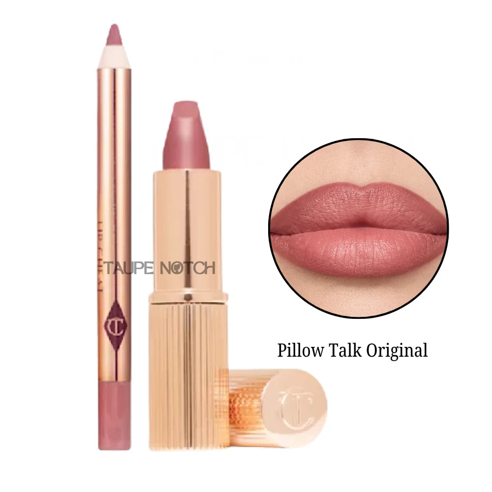 Mini lip kit: nude-rose lipstick and balm, Pillow Talk Original shade