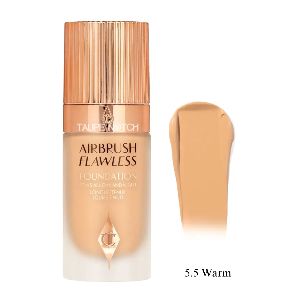 Charlotte Tilbury Airbrush Flawless Foundation bottle with cap, 5.5 Warm and smear