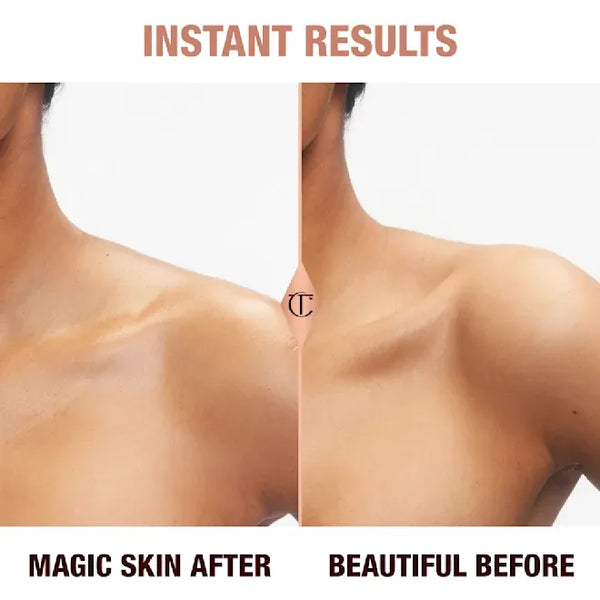 Body cream on shoulders, split instant results with cream logo