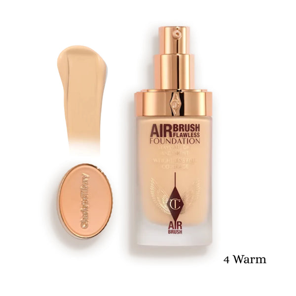 Airbrush Flawless Foundation bottle with 4 Warm liquid shade swatch