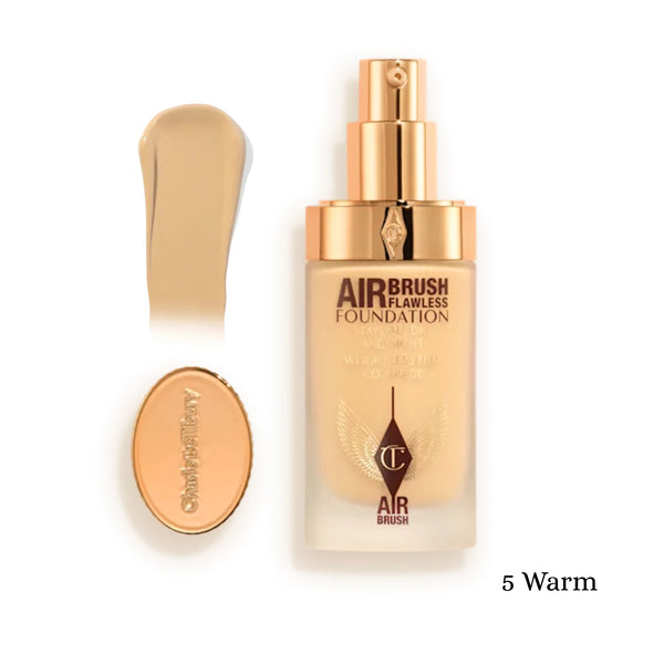 Airbrush Flawless Foundation bottle with 5 Warm liquid shade swatch