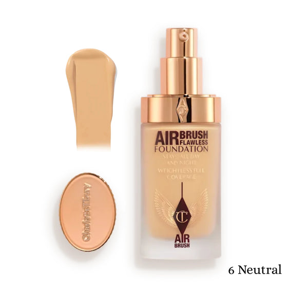 Airbrush Flawless Foundation bottle with 6 Neutral liquid shade swatch