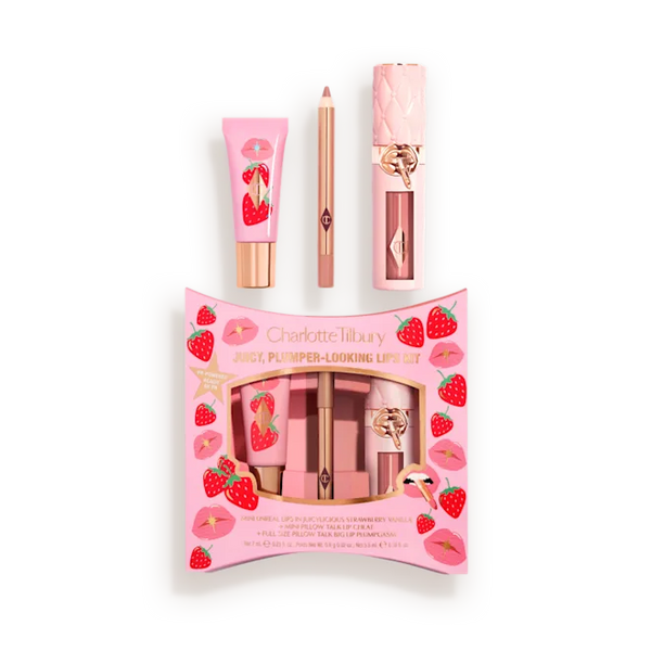 Lip plumper kit gift box with three rosy tubes and applicator wand set