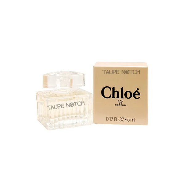 Chloé Eau de Parfum spray bottle and box, 5 ml, taupe and clear