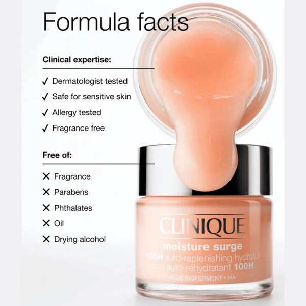 Hydrator jar with peach gel swatch and formula facts text panel