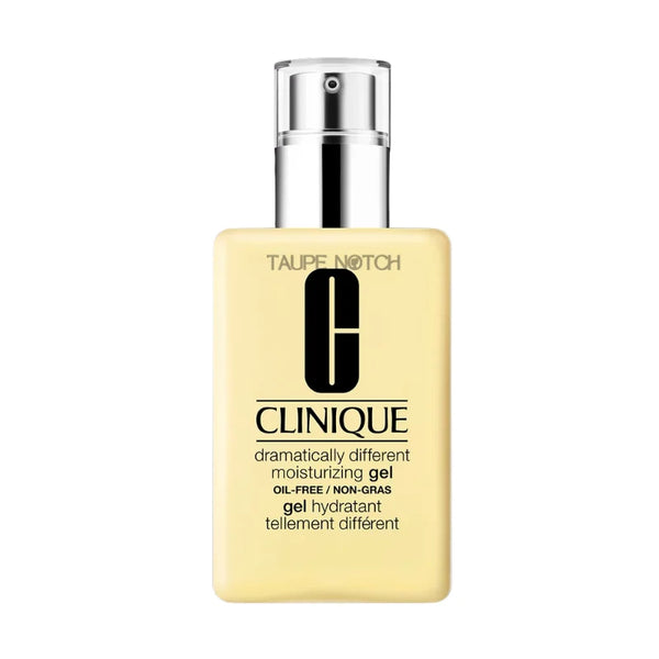 Clinique dramatically different moisturizing gel bottle with silver pump, beige bottle