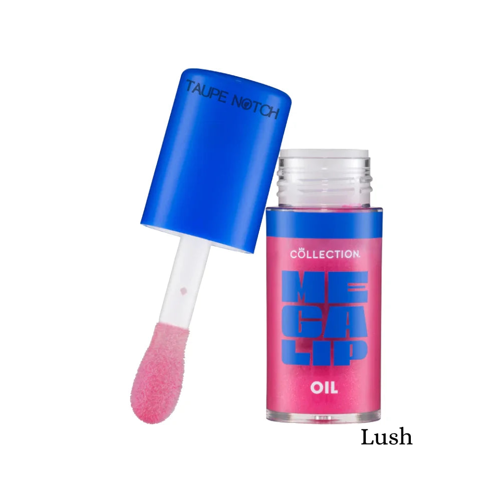 Collection Mega Lip Oil in Lush shade with blue cap and pink doe-foot applicator