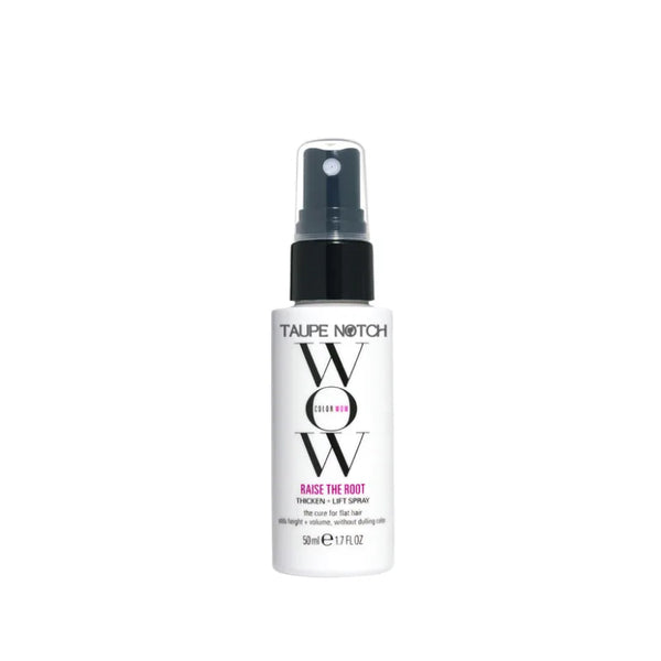 Raise the Root spray bottle with clear mist nozzle, Taupe Notch