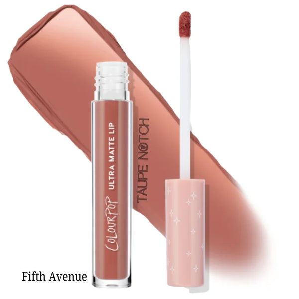 Ultra matte liquid lipstick in Fifth Avenue with doe-foot applicator and cap