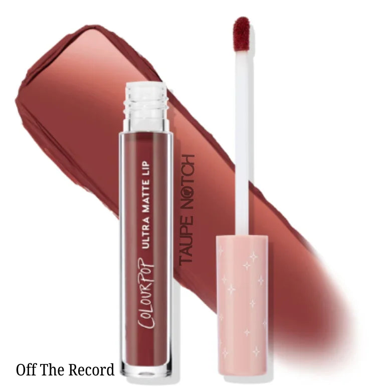 Ultra matte liquid lipstick in Off The Record with doe-foot applicator and cap
