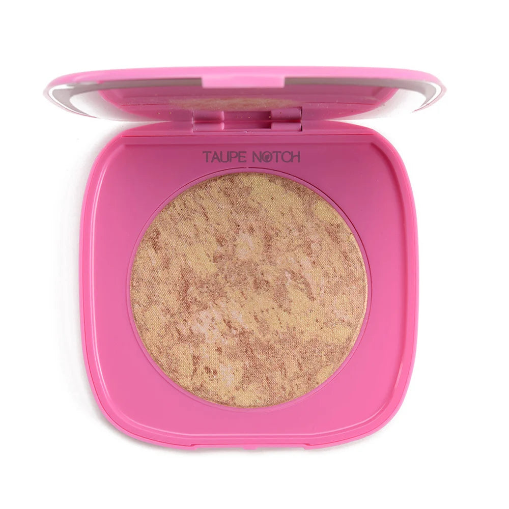 Taupe gold super shock highlighter pan in open pink compact case