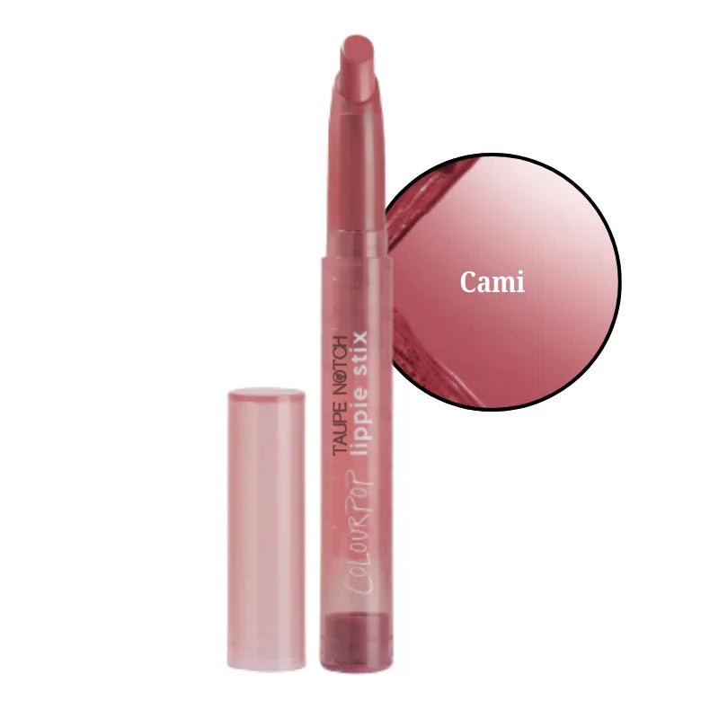 Lipstick in Cami mauve-rose shade, clear tube with capped wand