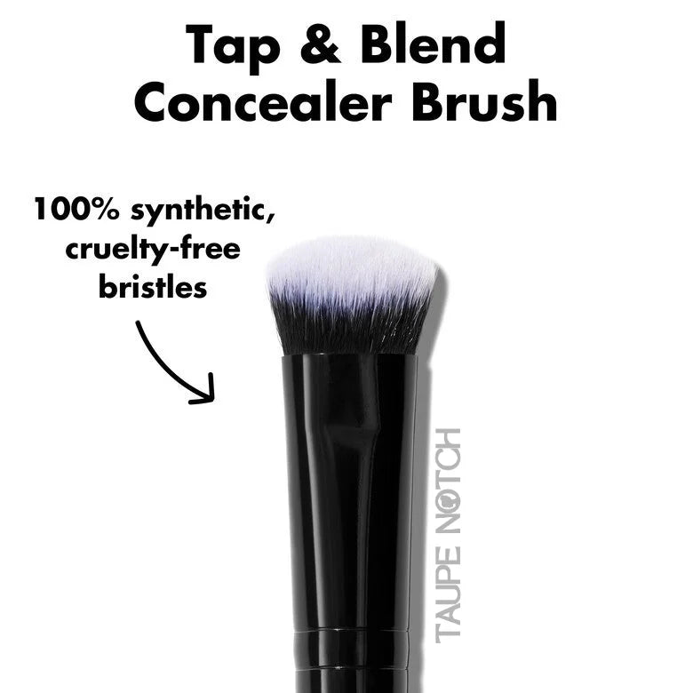 e.l.f. Cosmetics Tap and Blend Concealer Brush close up showing 100 percent synthetic cruelty free bristles with black and white dual tone brush head available at Taupe Notch Bangladesh