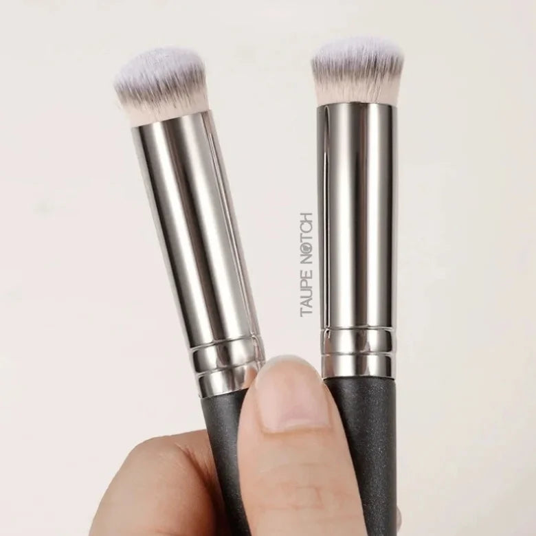 Two concealer blending brushes with gray bristles, silver ferrules, and black handles