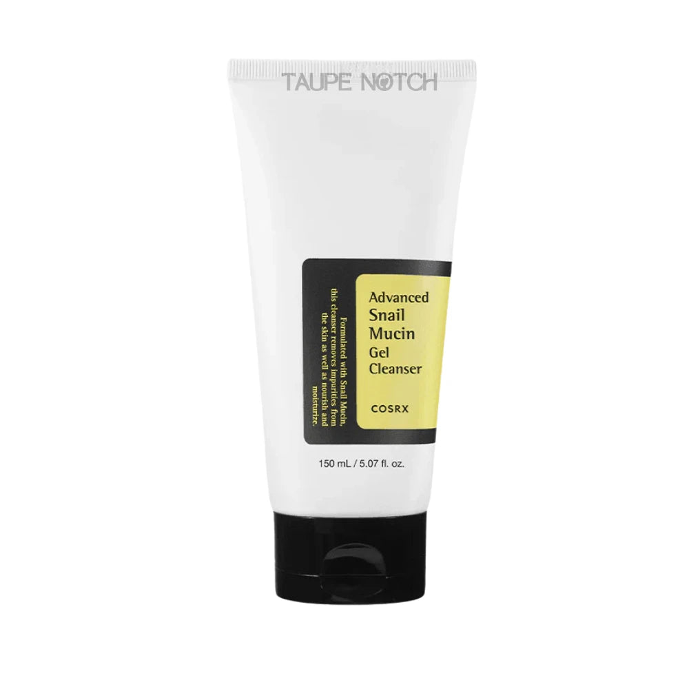 Cosrx gel cleanser tube with white body, black base, and yellow product label