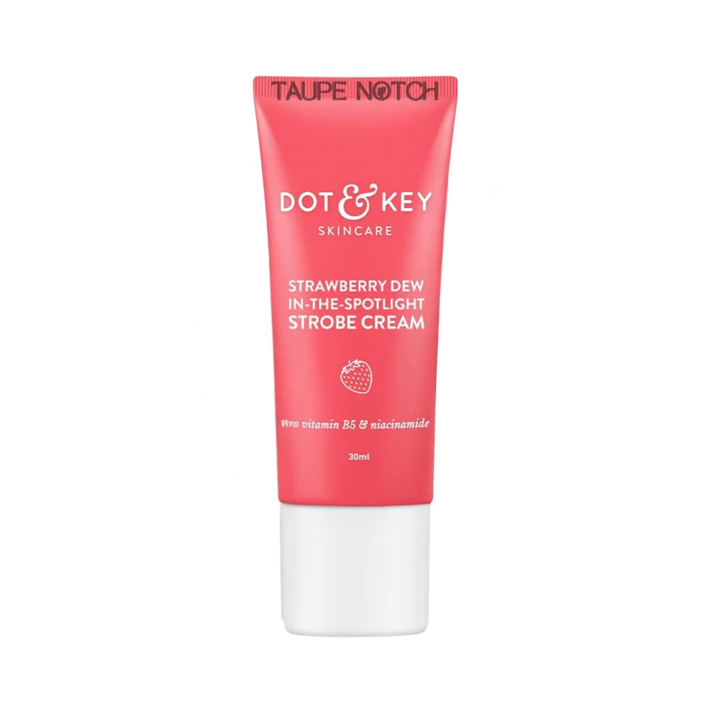 DOT & KEY Strawberry Dew strobe cream tube, red-pink cream with white cap