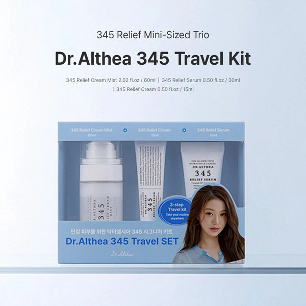 Dr.Althea 345 travel kit box showing three-step skincare trio