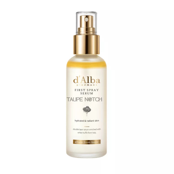 d'Alba First Spray Serum bottle with gold spray cap