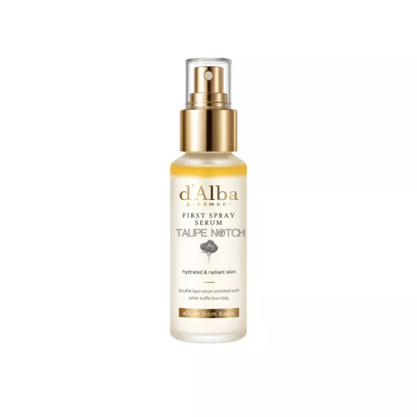 d'Alba First Spray Serum bottle with front label and gold spray cap