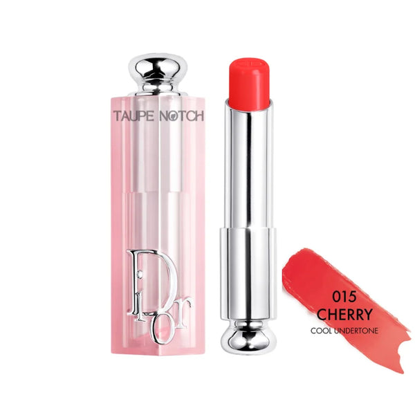 Dior Addict Lip Glow balm in 015 Cherry, vivid red tube with glossy cap.