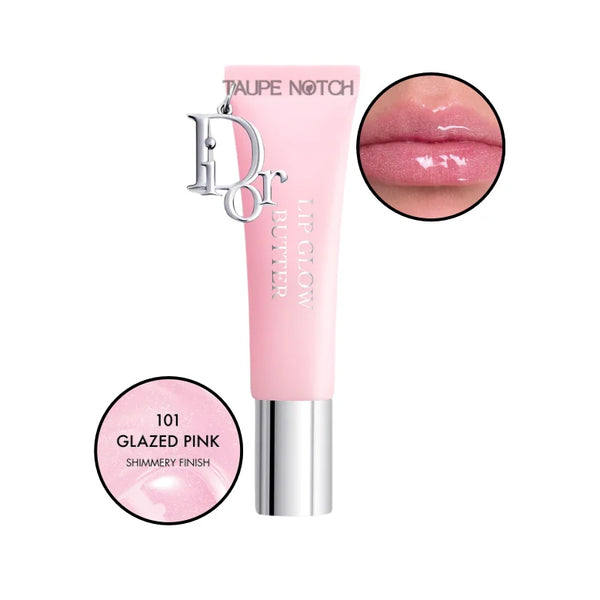 Dior Addict Lip Glow Butter 101 Glazed Pink: shimmery pink lip balm tube