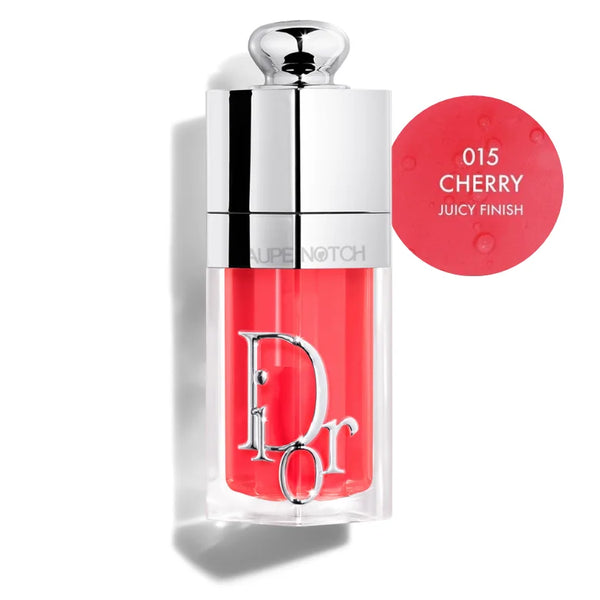 Lip glow oil in shade 015 Cherry, vivid red gloss in clear tube