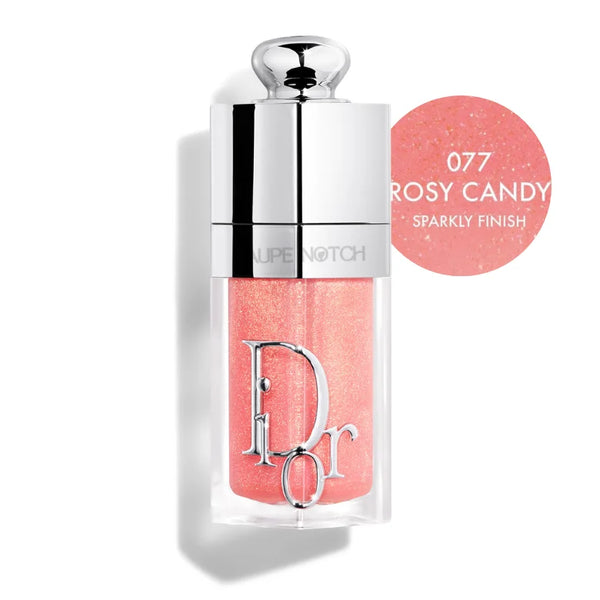 Dior Addict lip glow oil, 077 Rosy Candy, sparkly pink gloss in clear tube