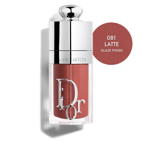 Lip glow oil in shade 081 Latte, warm brown gloss in clear tube