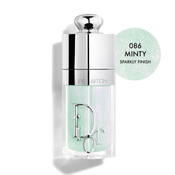 Dior Addict lip glow oil, 086 Minty, sparkly mint green gloss in clear tube
