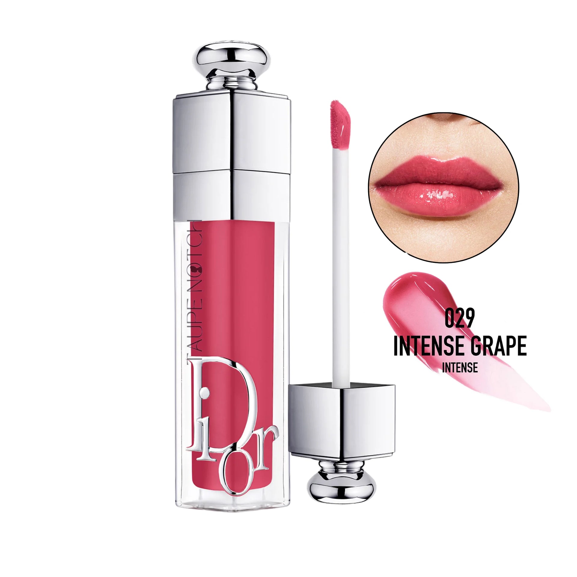 Dior Addict lip plumping gloss 029 Intense Grape, with deep pink applicator wand