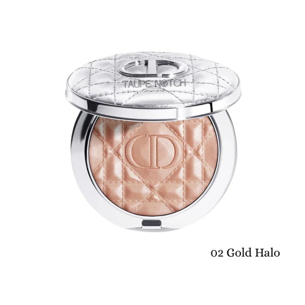 Dior Forever Glow luminizer compact with gold shimmer powder in mirrored case
